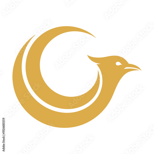 Golden bird head in crescent moon shape isolated on transparent background icon