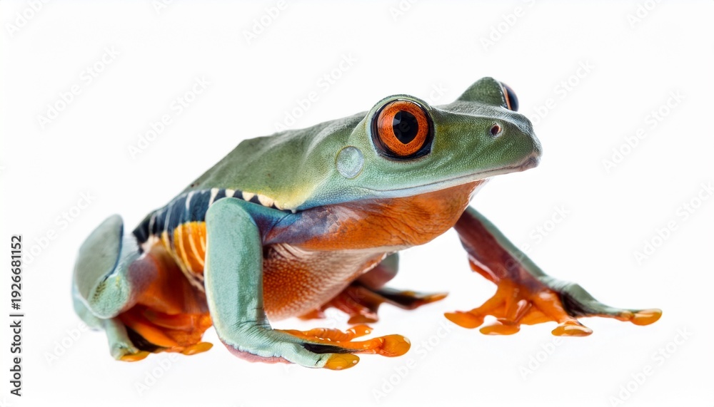 Obraz premium Rhacophorus margaritifer isolated on white background, Java flying frog closeup 2