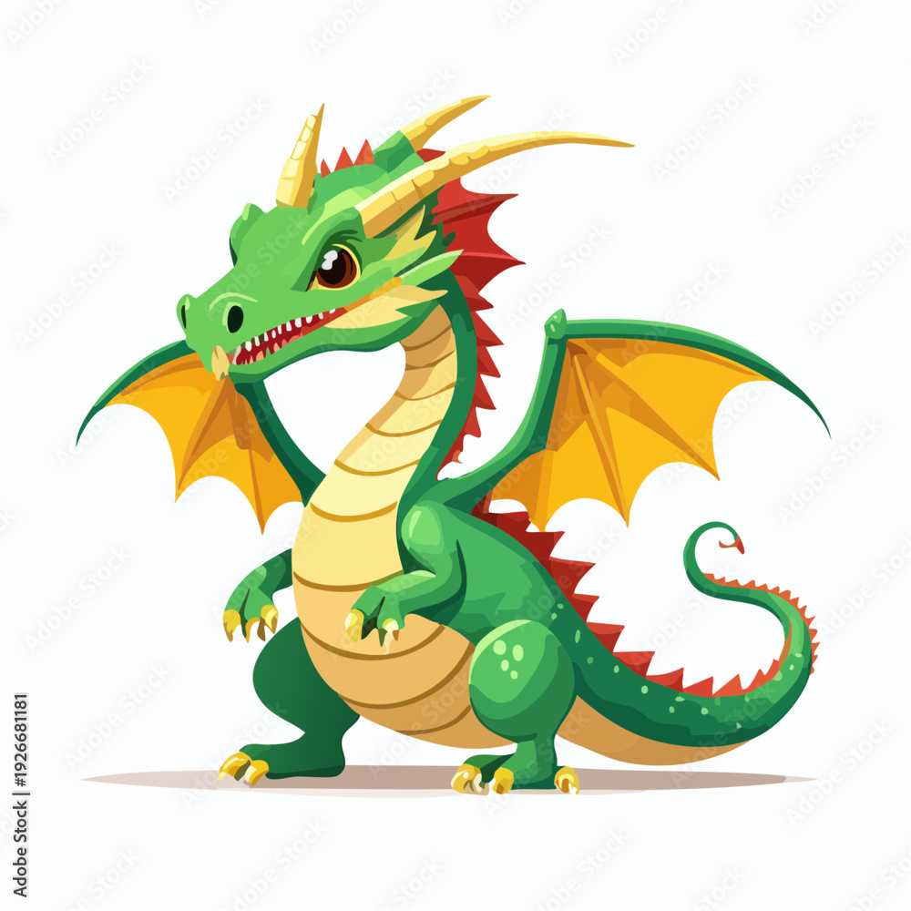 Fototapeta premium Dragon fantastique vert – illustration cartoon pour projets créatifs