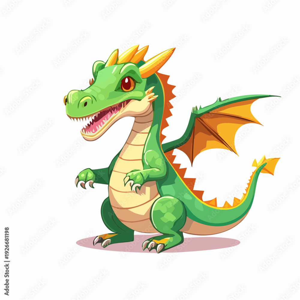 Fototapeta premium Dragon fantastique vert – illustration cartoon pour projets créatifs