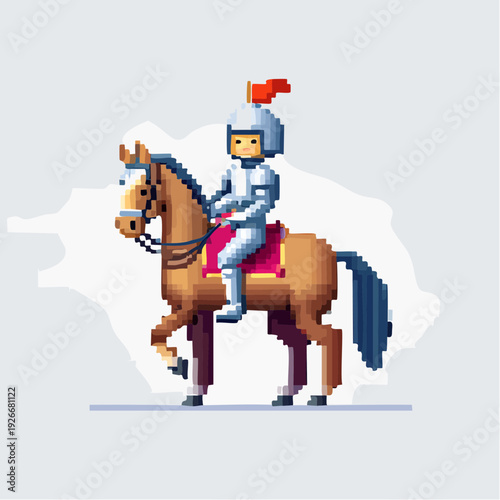 Chevalier en armure sur son cheval, pixel art – Style rétro gaming 8‑bits