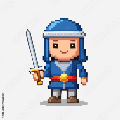 Chevalier en pixel art avec épée – personnage rétro 8‑bits
