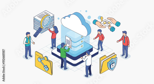cloud data storage and teamwork concept illustration