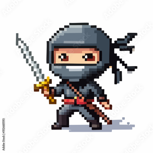 Ninja pixel art avec katana – personnage rétro style jeu vidéo