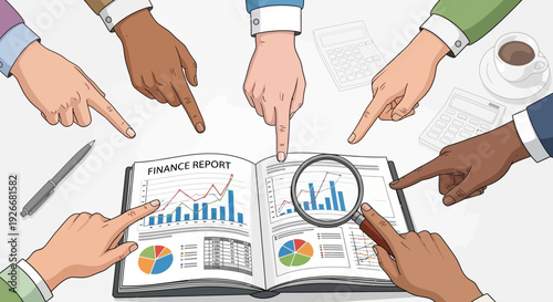 business team analyzing finance report, teamwork concept
