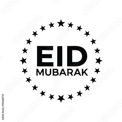Decorative 'Eid Mubarak' Greeting with Star Circle Frame, a Vector Graphic Element for Islamic Holiday Celebrations and Festive Designs