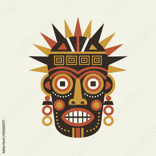 Artistic Tribal Mask: An intricately designed tribal mask with bold geometric patterns and vibrant colors, conveying a sense of ancient culture and mystery.