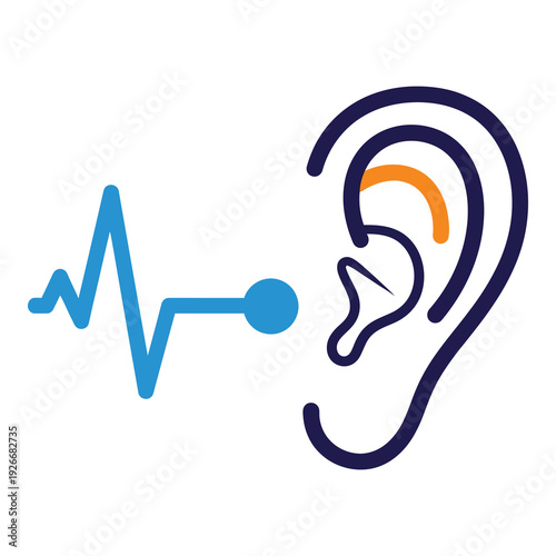 Hearing aid and sound wave symbol for auditory health care  medical technology icon