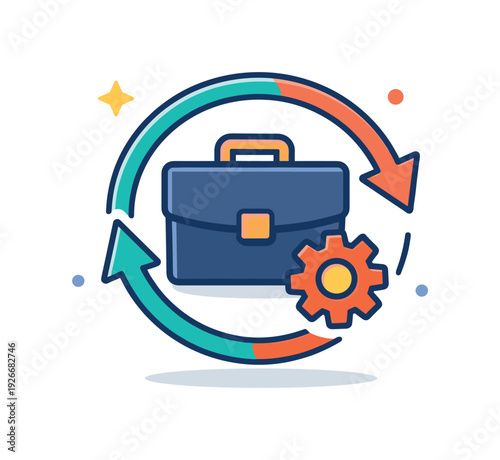 Modern workplace adaptability and change management emphasizing flexibility and resilience in evolving environments, a rotating arrow surrounding a