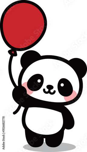 風船を持つかわいいパンダのキャラクターイラスト｜動物アイコン素材　Cute Panda Character Holding a Balloon / Animal Icon Illustration
