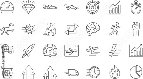 Eco friendly net zero icons set with sustainable energy recycling fintech banking construction tools real estate and business performance growth symbols