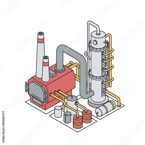 Industrial Factory Equipment and Machinery Illustration.