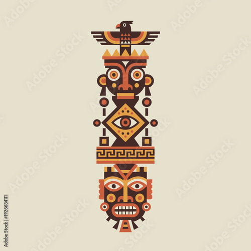 Ancient Totem Pole: Intricate and symbolic representation of culture through stylized figures and carvings. 