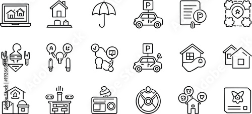Property insurance and real estate line icons set home protection vector outline collection