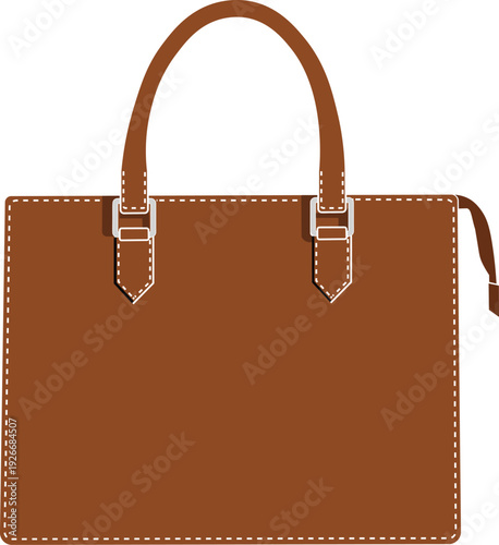 Vector illustration of a brown leather handbag front view. 
