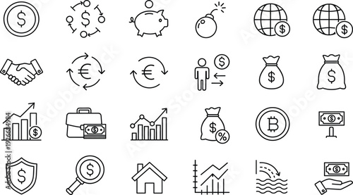 Eco friendly net zero icons set with sustainable energy recycling waste management charity fintech banking cryptocurrency construction tools and global business growth