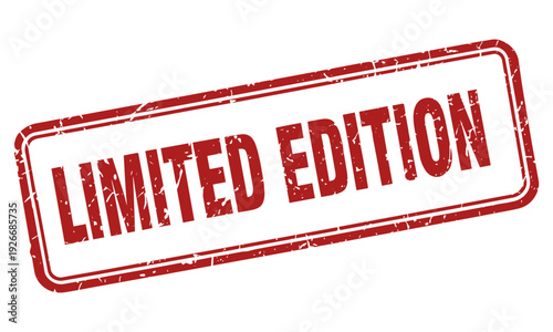 Red "Limited Edition" rubber stamp on a white background. Distressed grunge texture icon for promotional offers, exclusive products, and marketing labels. Rectangular seal sign isolated for design.
