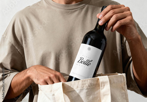 Wine Bottle Mockup in Tote Bag
