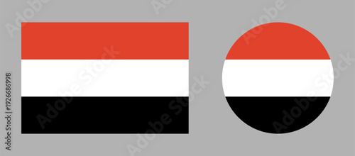 Flag of Yemen in rectangle, circle shape. Yemen round, rectangular flag buttons. Yemen flag badge, icon. 