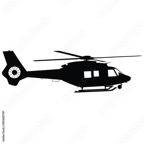 Silhouette of a helicopter against a stark white background