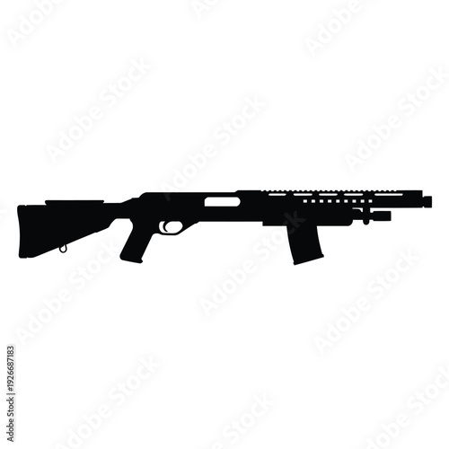 Silhouette of a modern semi automatic shotgun isolated on a white background