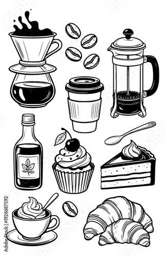Coffee and dessert still life icon