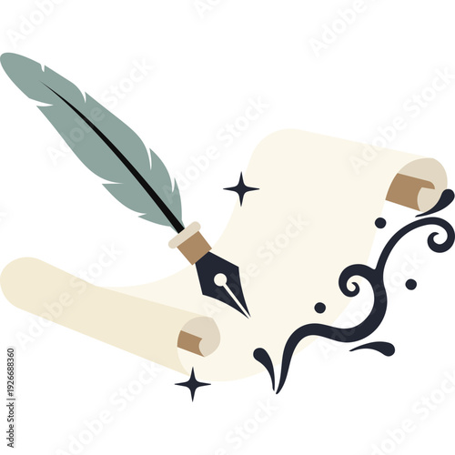 Quill Pen Writing on Scroll