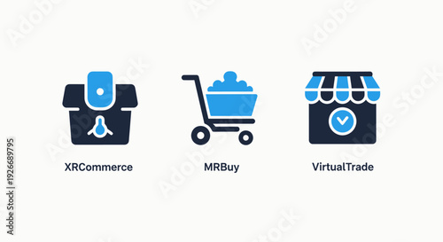 E-commerce and Retail Icons: XR Commerce, MR Buy, and Virtual Trade Shopfront for Online Shopping