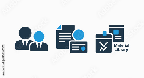 Business icons for team collaboration, document management, and material library for corporate organization and asset management