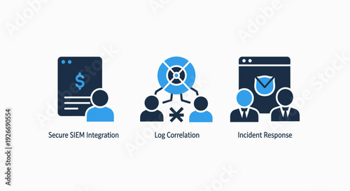 Cybersecurity Solutions Icons: Secure SIEM Integration, Log Correlation, and Incident Response for Threat Detection and Data Management