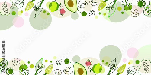 A colorful playful pattern of fruits vegetables and mushrooms