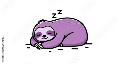 Cartoon illustration of a sleeping sloth in a relaxed position isolated
