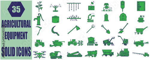 Agricultural equipment solid icons for farming and cultivation eps 10