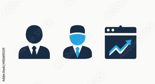Icons of business individuals and a growth chart, suggesting business development, analytics, and professional growth.