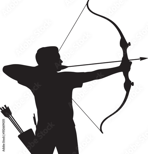Silhouette of a person a bow and arrow aiming for a target archery