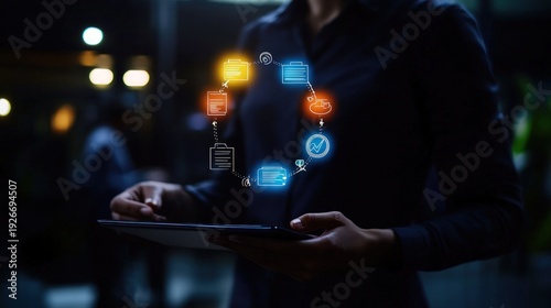 Certified quality management system with green check mark icons high resolution photo