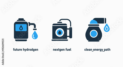 Future Energy and Clean Fuel Concepts: Hydrogen Power, Next Generation Fuel, and Sustainable Energy Path Icons