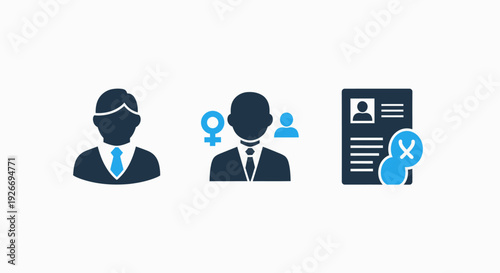 Human resources and recruitment icons depicting user profiles, gender representation, and rejected job application status.