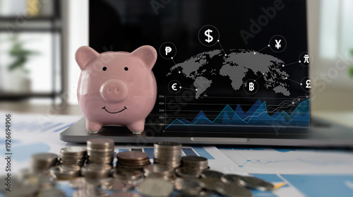 Schilderij op canvas Investment Growth and Savings Concept with Global Financial Market Chart showing