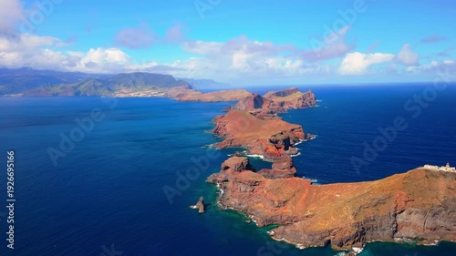Aerial View of Red Cliffs and Atlantic Ocean at Ponta de S�o Louren�o, Madeira Island Portugal
