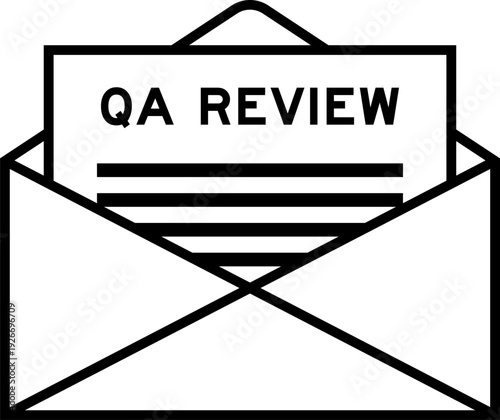 Envelope and letter sign with word QA review as the headline