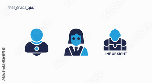 Collection of simple icons representing profiles, identity, and line of sight in technology or security concepts, in blue and dark blue.