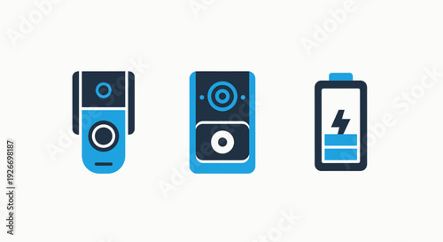 Modern flat icons for doorbell camera and battery charge level indicator, representing smart home security and power status.