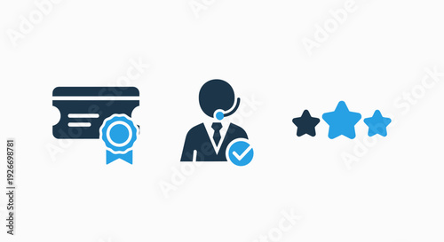 Customer Service Excellence Icon Set: Support, Quality, and Recognition Symbols
