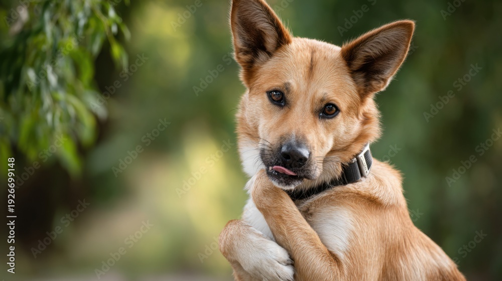 Fototapeta premium Charming Dog With Playful Expression in Natural Outdoor Setting