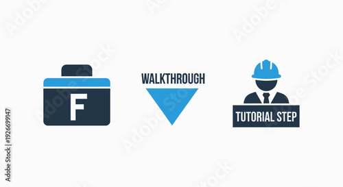Modern Blue and Dark Icons for File Management, Walkthrough Guides, and Tutorial Steps with a Professional Engineer or Builder Theme.