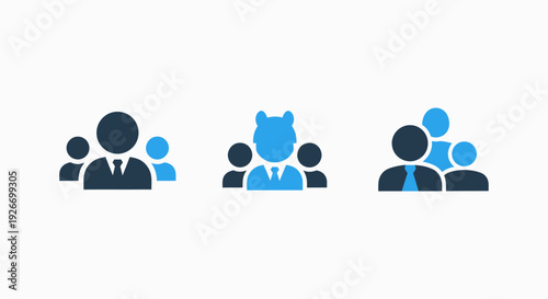 Team, Group, and User Avatars Vector Icons Representing Business Collaboration, AI Integration, and Diverse User Groups in a Modern Flat Design