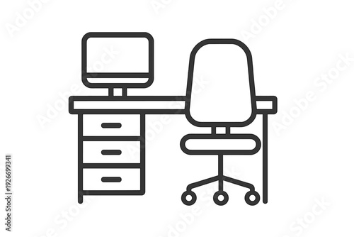 Professional business workplace setup featuring a desktop computer and ergonomic swivel chair