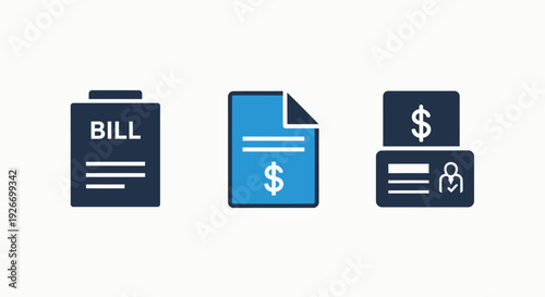 Business Finance and Accounting Concepts: Bill, Invoice, and Payment Card Vector Illustrations for Digital Services