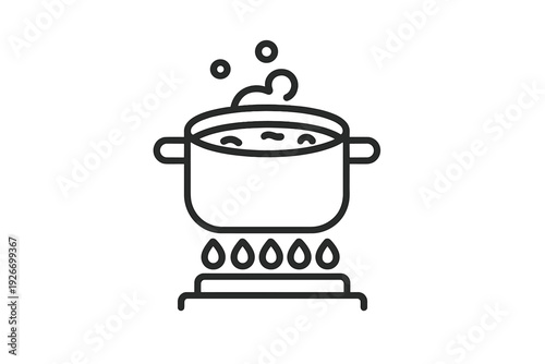 Saucepan with liquid boiling on a kitchen stove burner generating hot steam